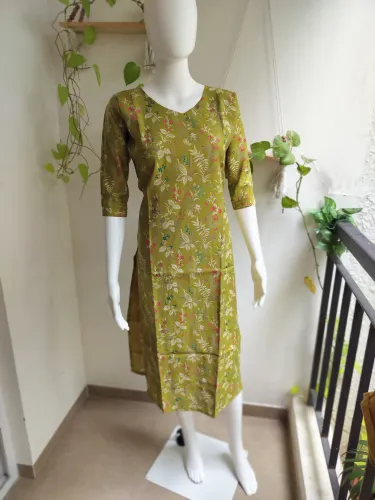 Floral Silk Cotton Side Open Kurti